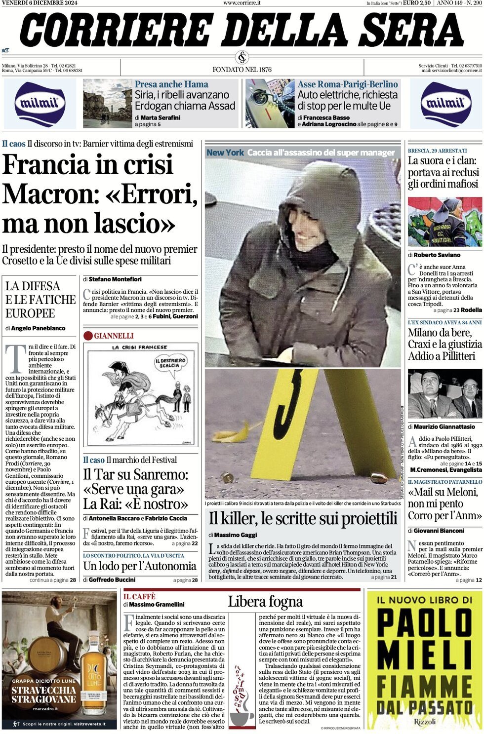 Prima-pagina-del-corriere-della-sera-edizione-di-oggi-06-12-2024