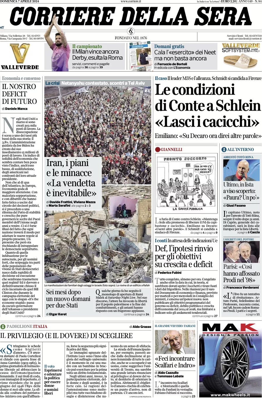 Prima-pagina-del-corriere-della-sera-edizione-di-oggi-07-04-2024