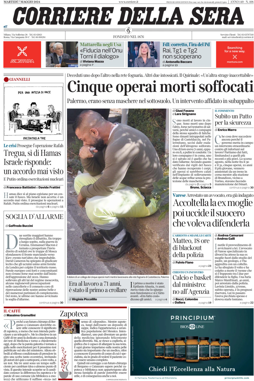 Prima-pagina-del-corriere-della-sera-edizione-di-oggi-07-05-2024