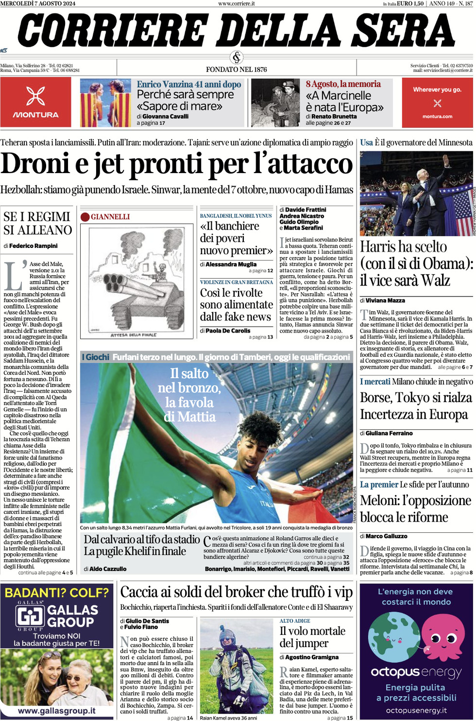 Prima-pagina-del-corriere-della-sera-edizione-di-oggi-07-08-2024