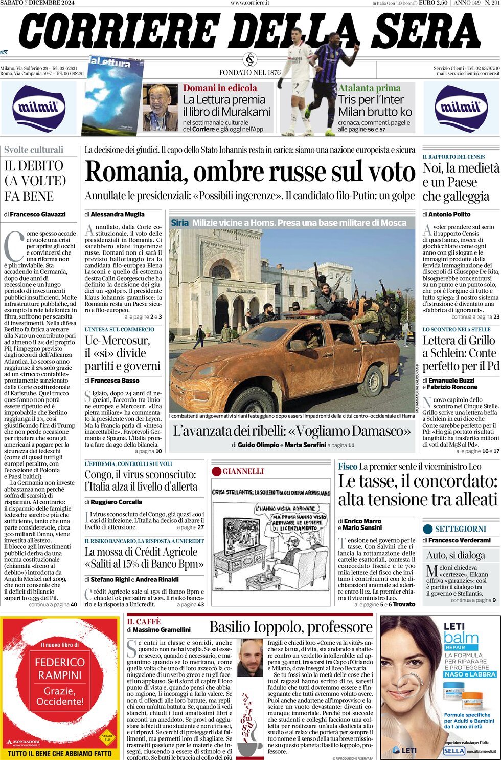 Prima-pagina-del-corriere-della-sera-edizione-di-oggi-07-12-2024