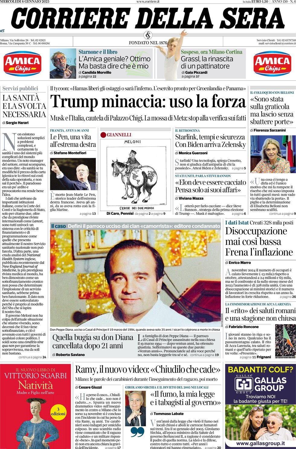 Prima-pagina-del-corriere-della-sera-edizione-di-oggi-08-01-2025