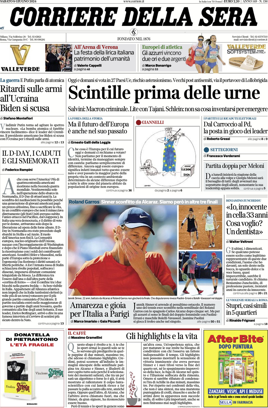 Prima-pagina-del-corriere-della-sera-edizione-di-oggi-08-06-2024