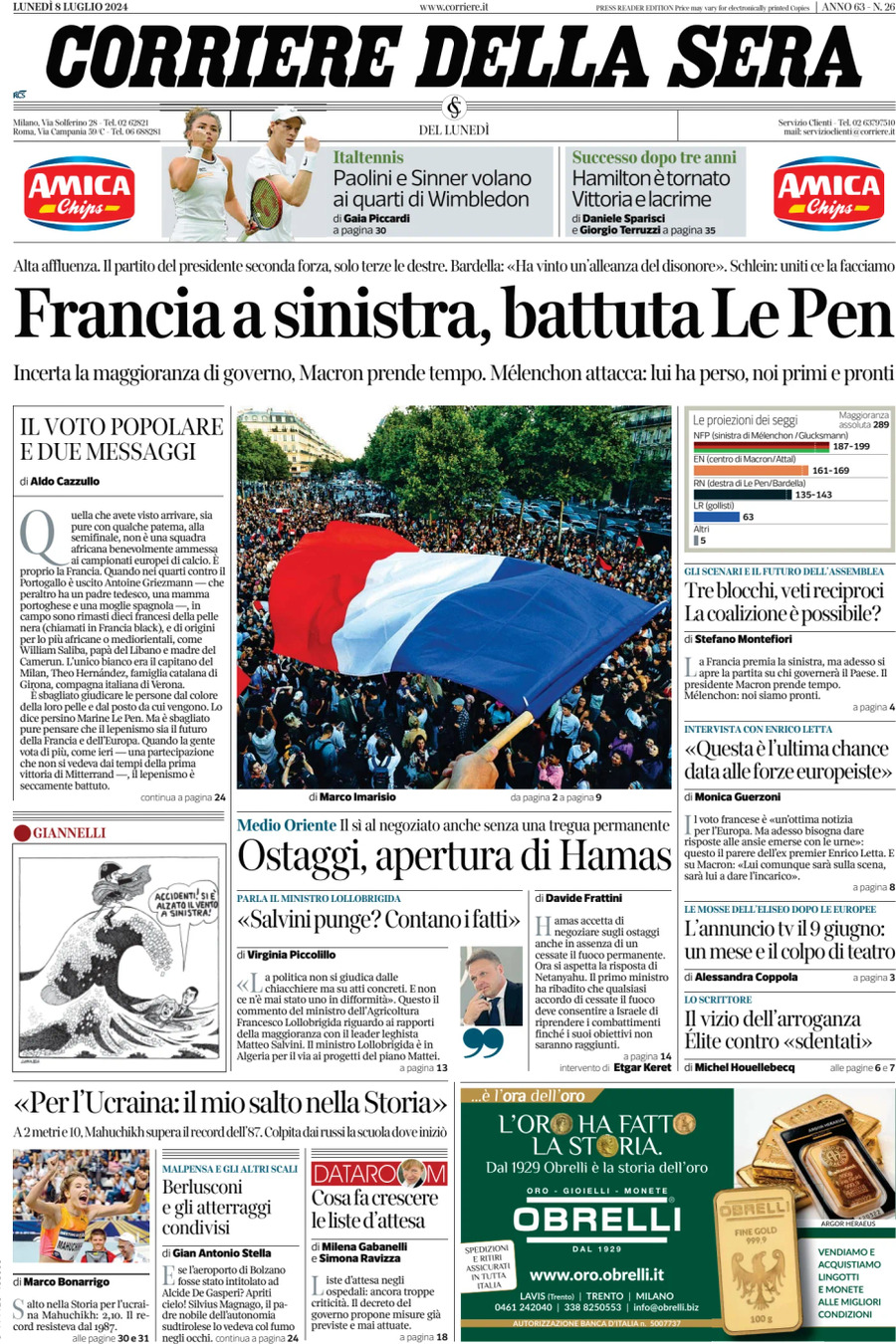 Prima-pagina-del-corriere-della-sera-edizione-di-oggi-08-07-2024