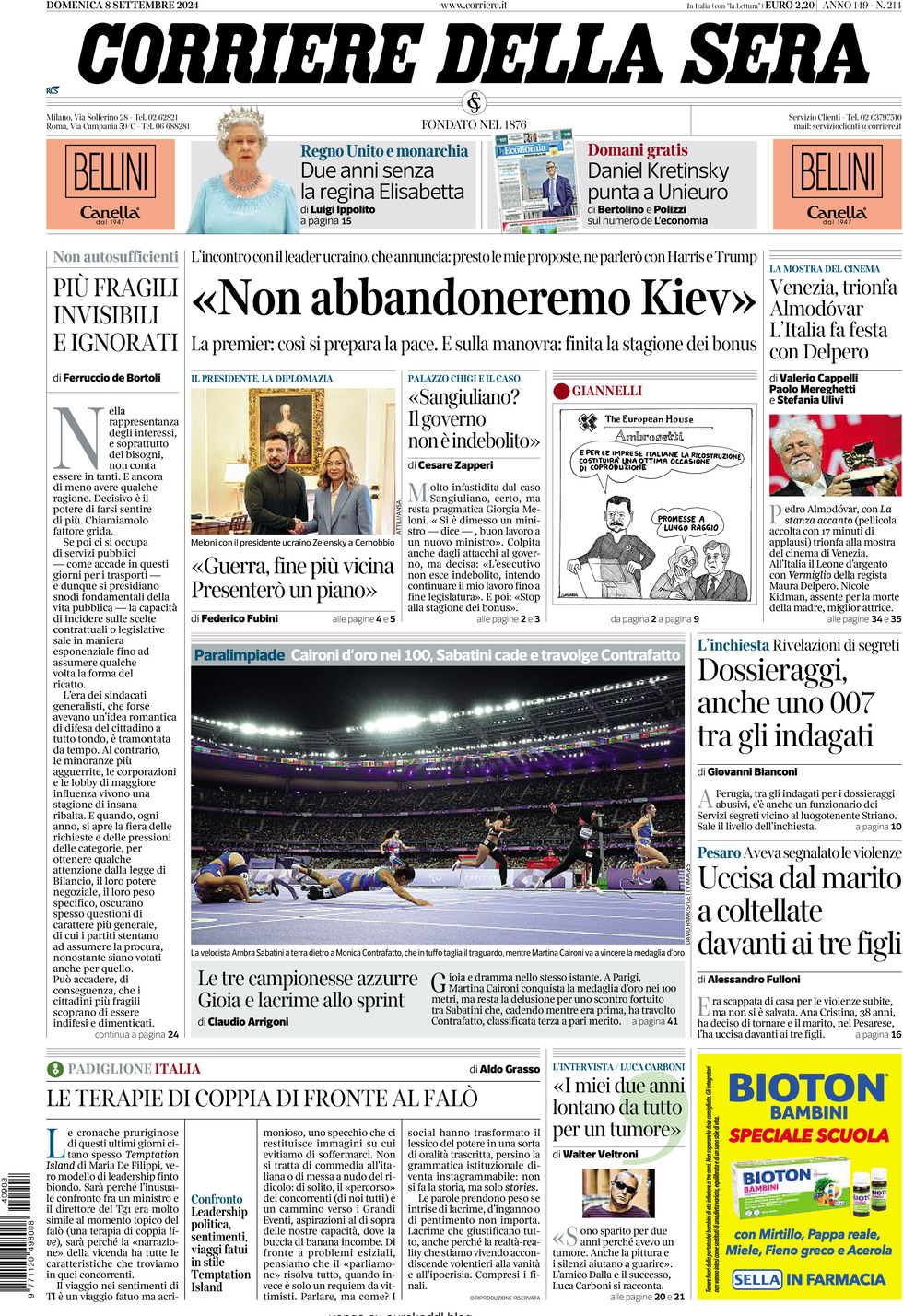 Prima-pagina-del-corriere-della-sera-edizione-di-oggi-08-09-2024