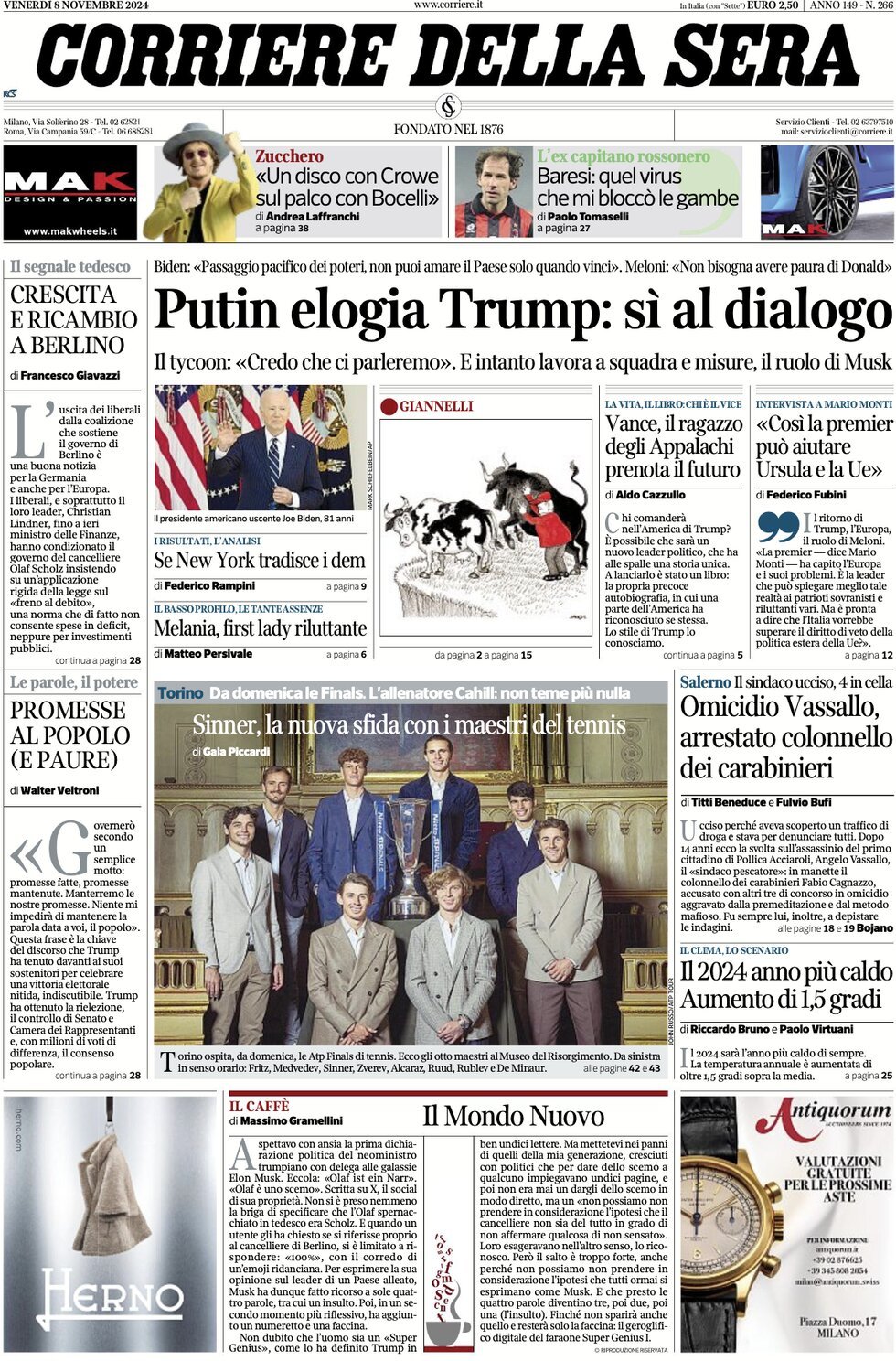 Prima-pagina-del-corriere-della-sera-edizione-di-oggi-08-11-2024