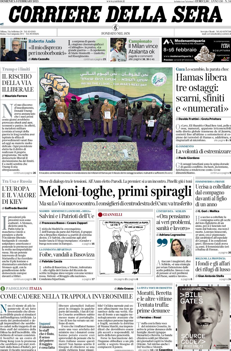 Prima-pagina-del-corriere-della-sera-edizione-di-oggi-09-02-2025