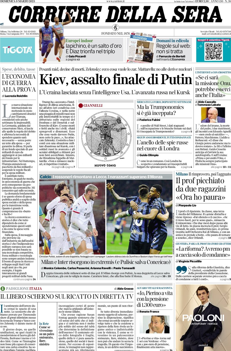 Prima-pagina-del-corriere-della-sera-edizione-di-oggi-09-03-2025