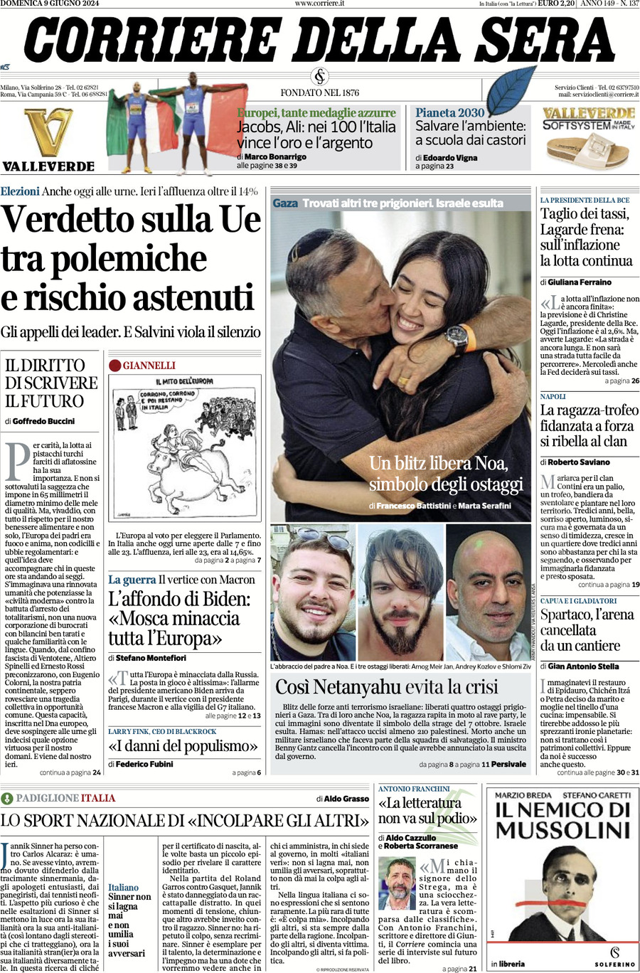 Prima-pagina-del-corriere-della-sera-edizione-di-oggi-09-06-2024