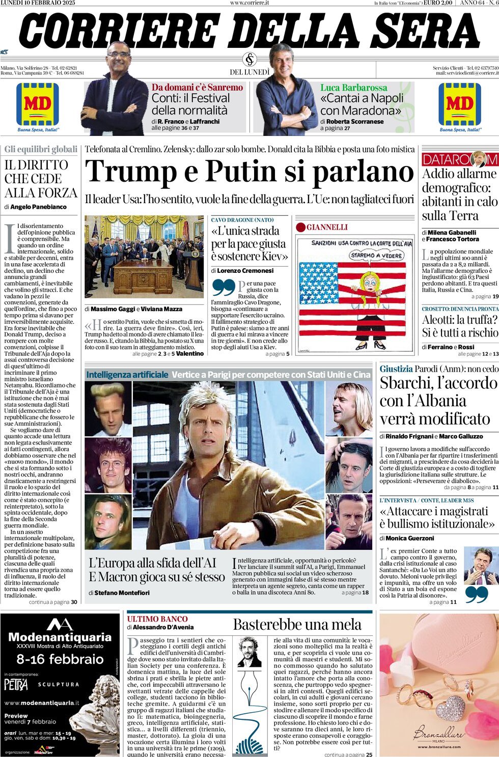 Prima-pagina-del-corriere-della-sera-edizione-di-oggi-10-02-2025