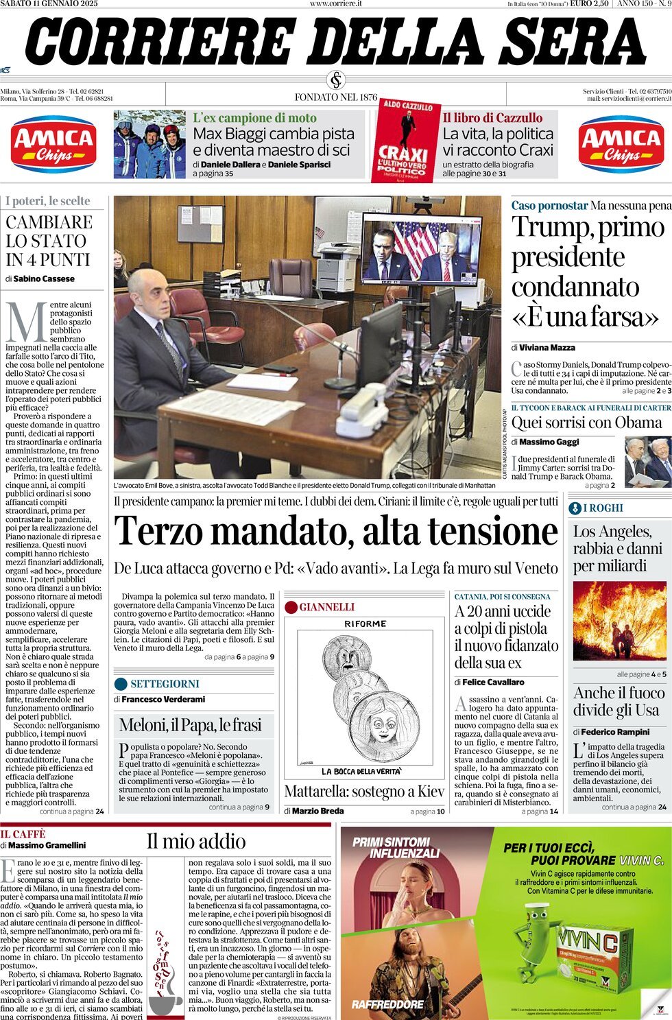 Prima-pagina-del-corriere-della-sera-edizione-di-oggi-11-01-2025