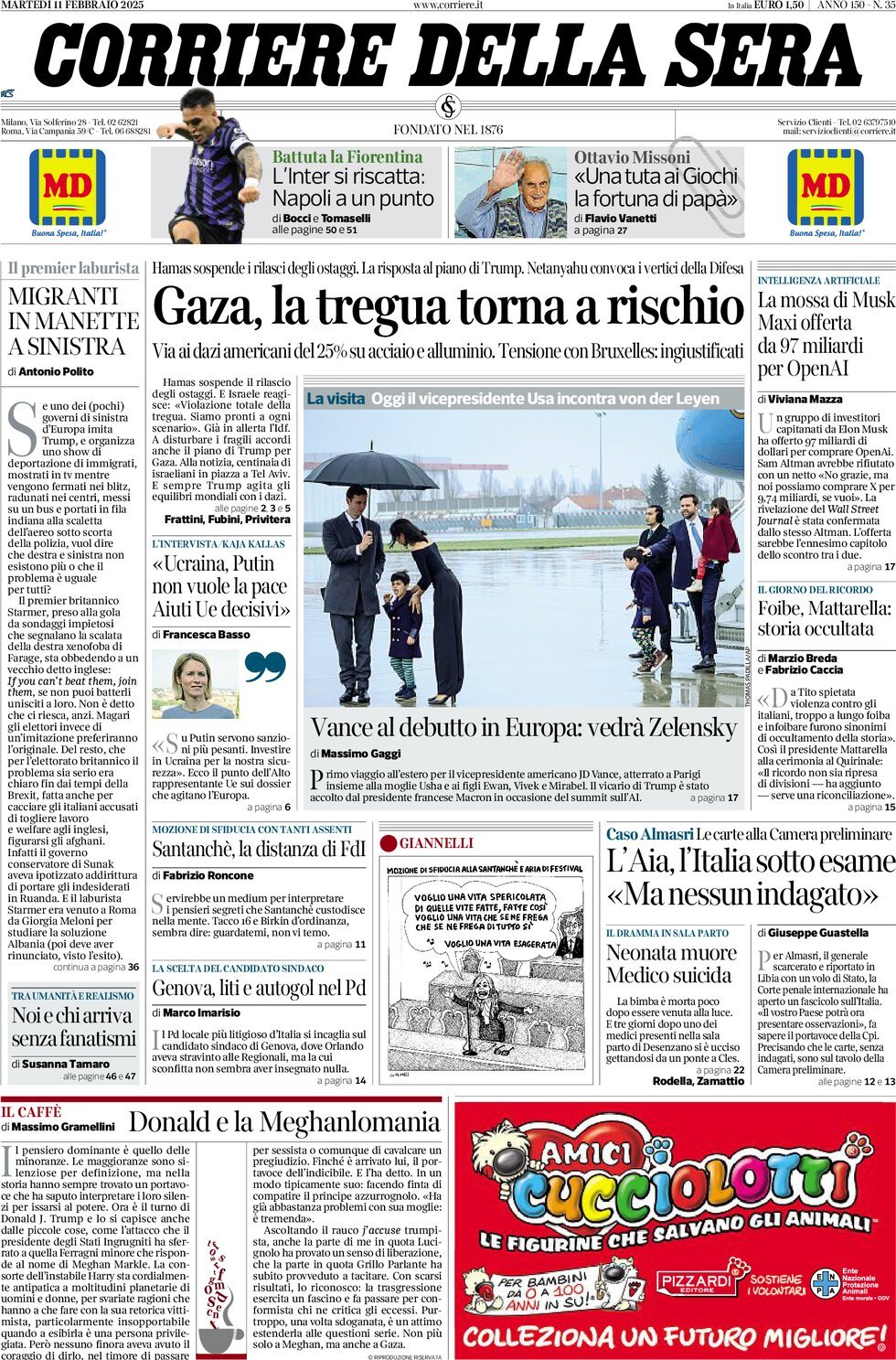 Prima-pagina-del-corriere-della-sera-edizione-di-oggi-11-02-2025