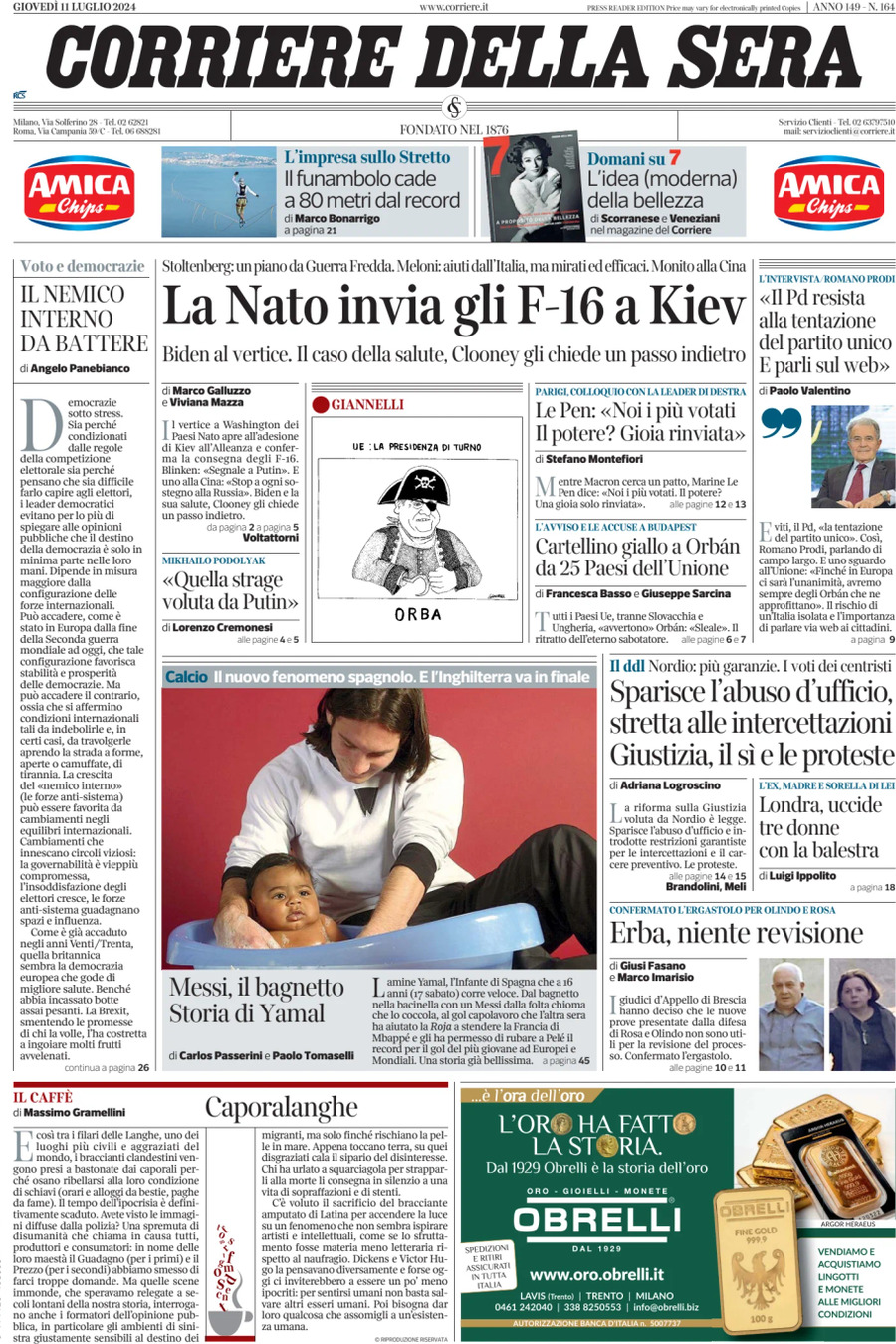 Prima-pagina-del-corriere-della-sera-edizione-di-oggi-11-07-2024