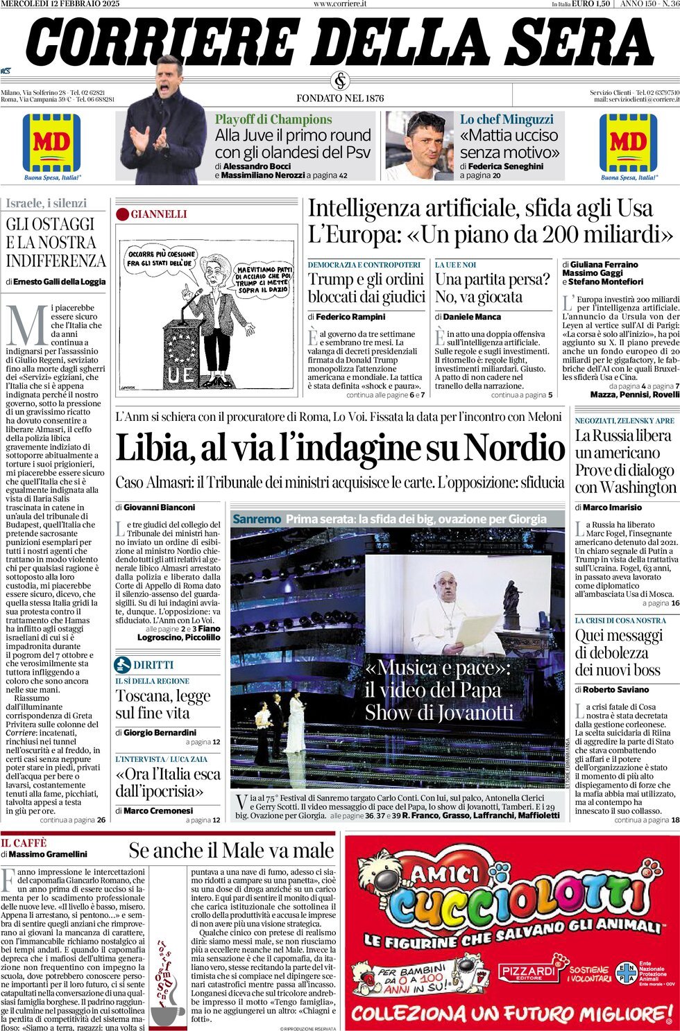 Prima-pagina-del-corriere-della-sera-edizione-di-oggi-12-02-2025