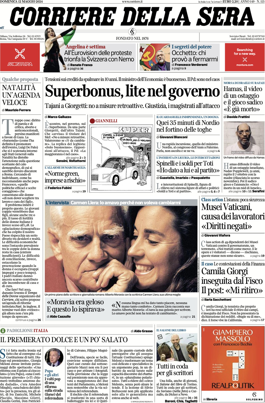 Prima-pagina-del-corriere-della-sera-edizione-di-oggi-12-05-2024