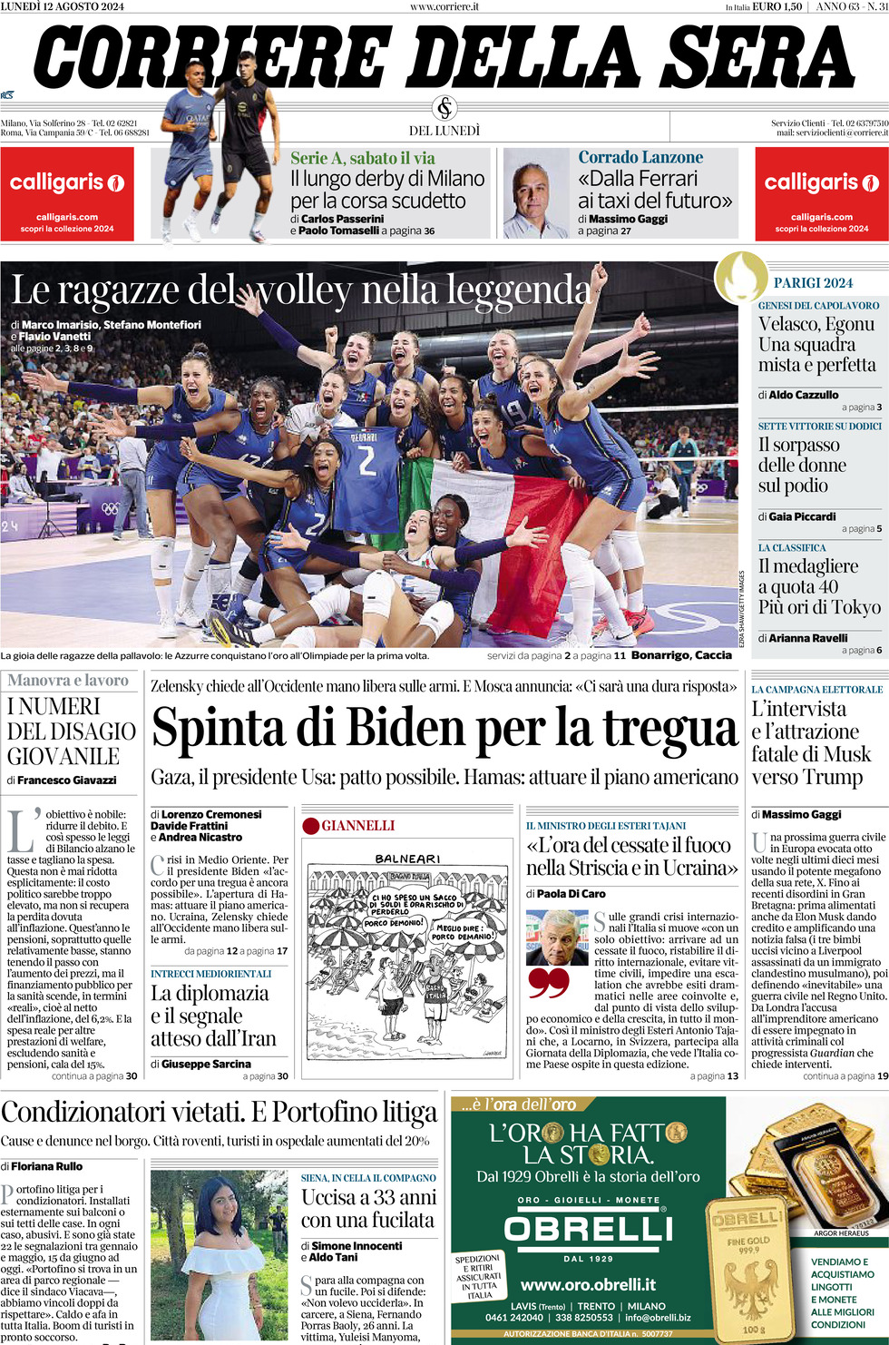 Prima-pagina-del-corriere-della-sera-edizione-di-oggi-12-08-2024