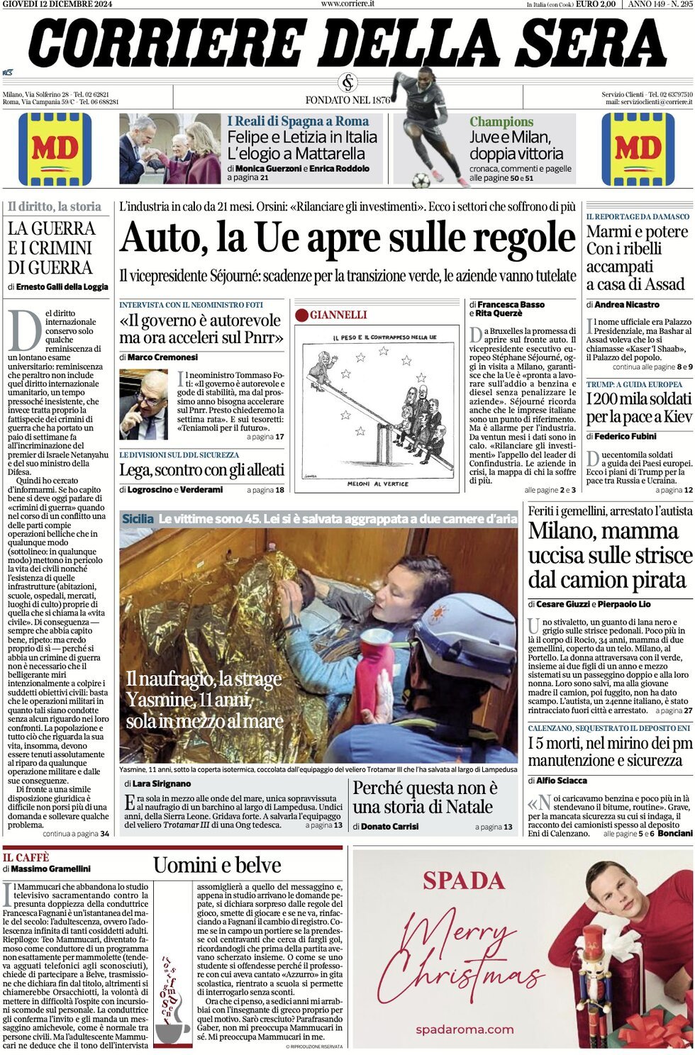 Prima-pagina-del-corriere-della-sera-edizione-di-oggi-12-12-2024