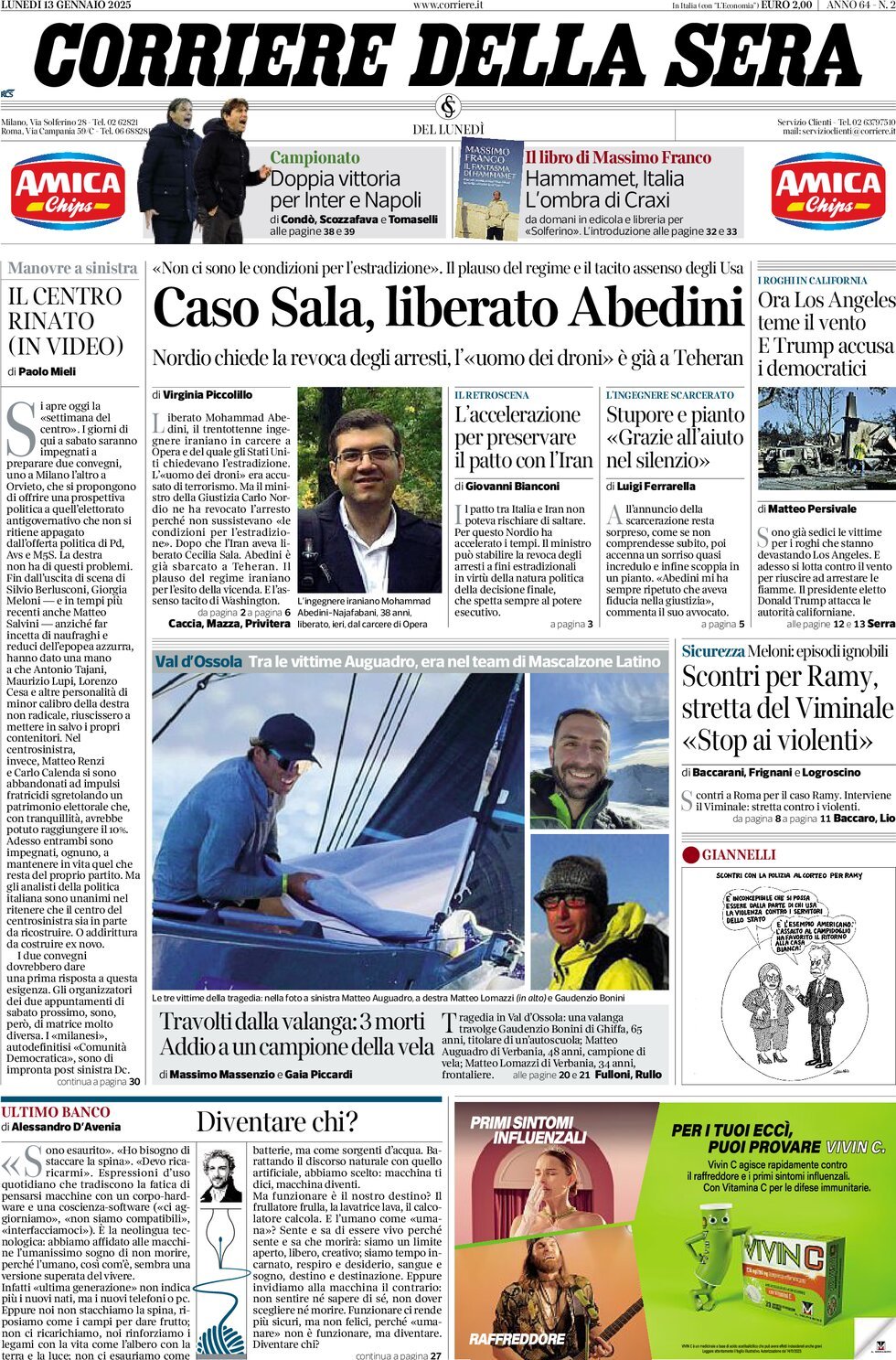 Prima-pagina-del-corriere-della-sera-edizione-di-oggi-13-01-2025