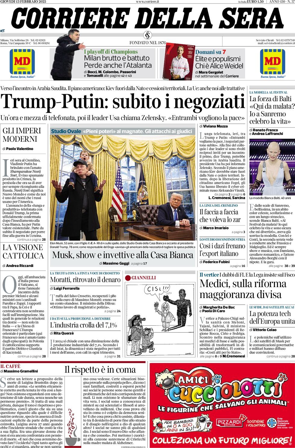 Prima-pagina-del-corriere-della-sera-edizione-di-oggi-13-02-2025