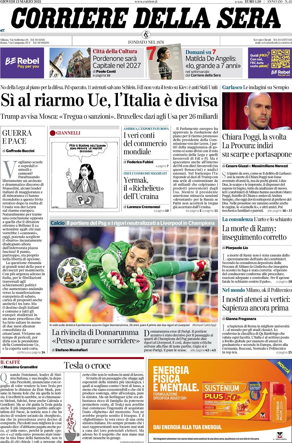 Prima-pagina-del-corriere-della-sera-edizione-di-oggi-13-03-2025