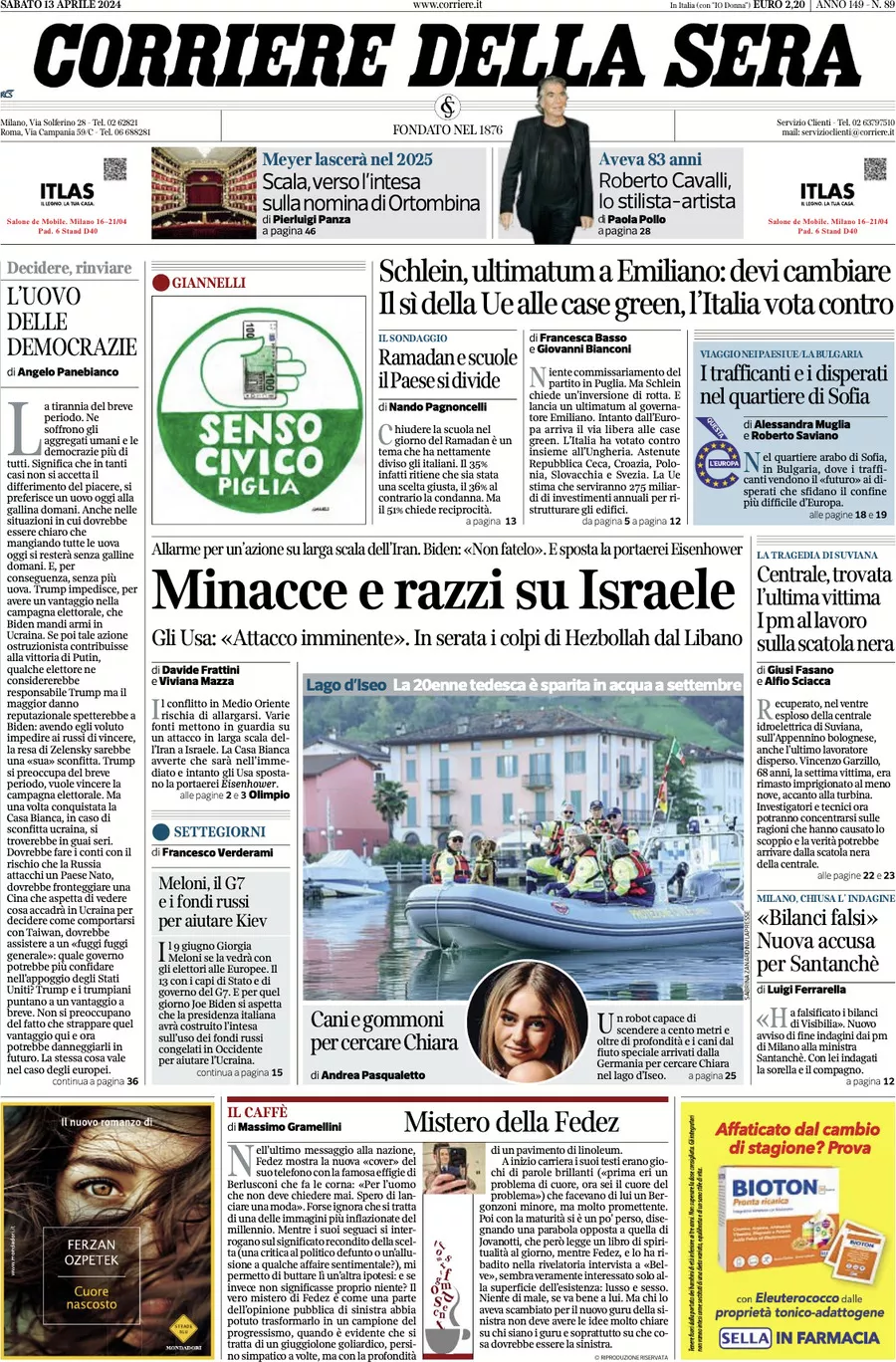 Prima-pagina-del-corriere-della-sera-edizione-di-oggi-13-04-2024