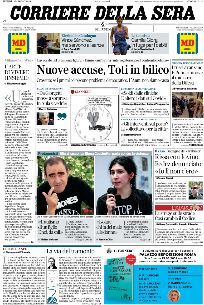 Prima-pagina-del-corriere-della-sera-edizione-di-oggi-13-05-2024