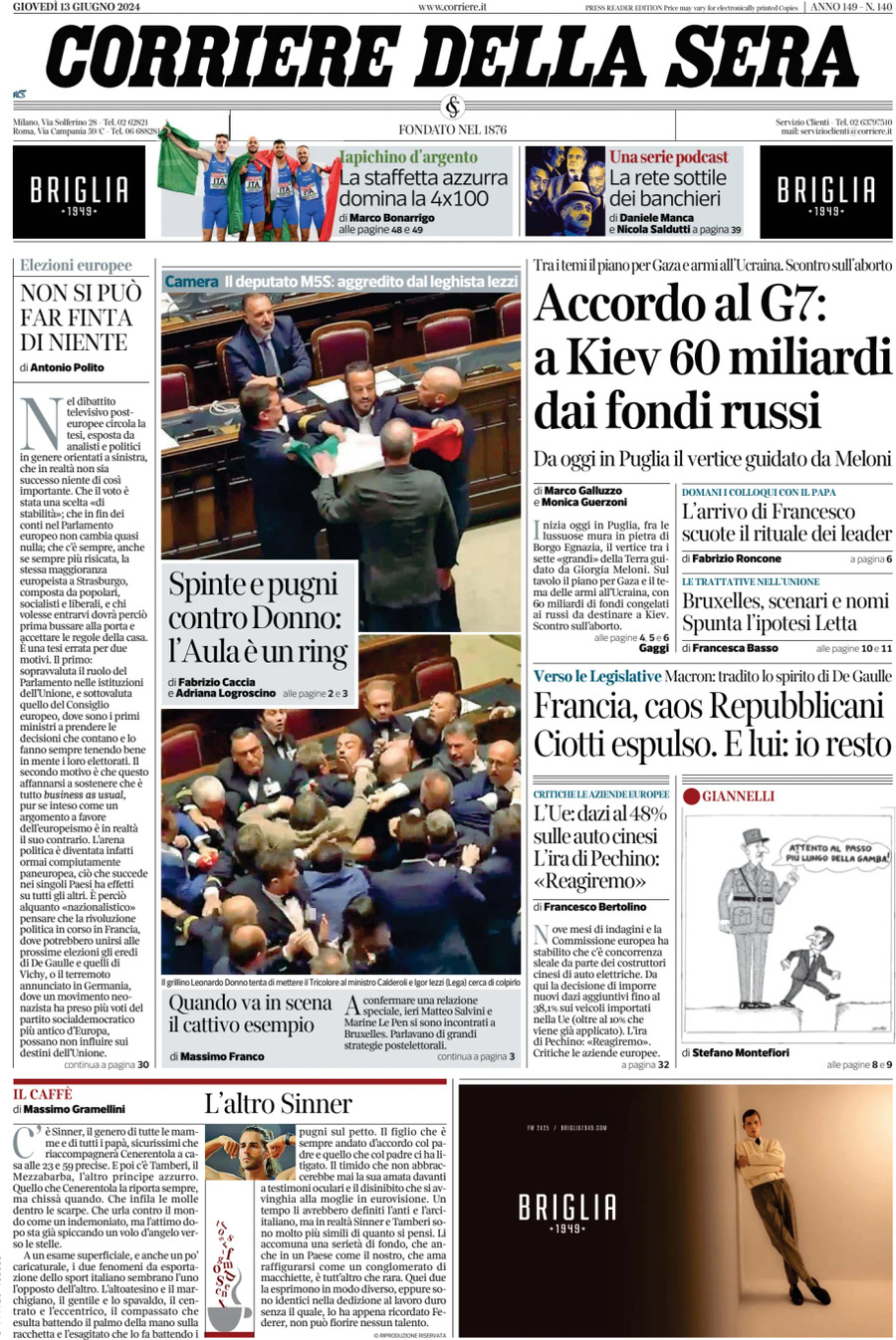 Prima-pagina-del-corriere-della-sera-edizione-di-oggi-13-06-2024