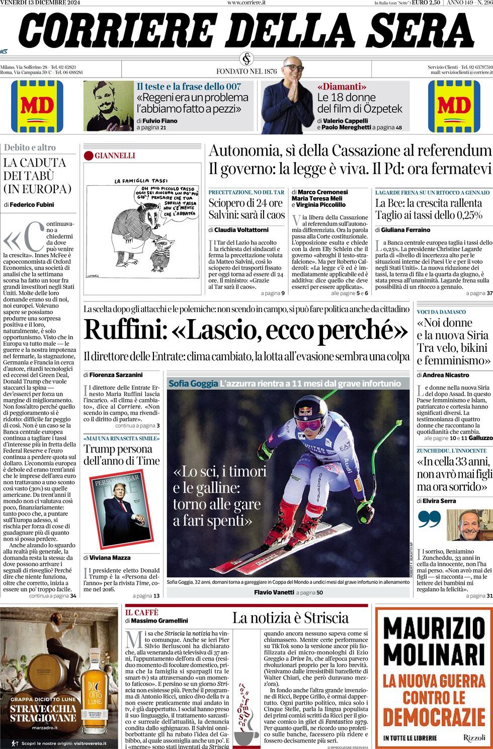 Prima-pagina-del-corriere-della-sera-edizione-di-oggi-13-12-2024