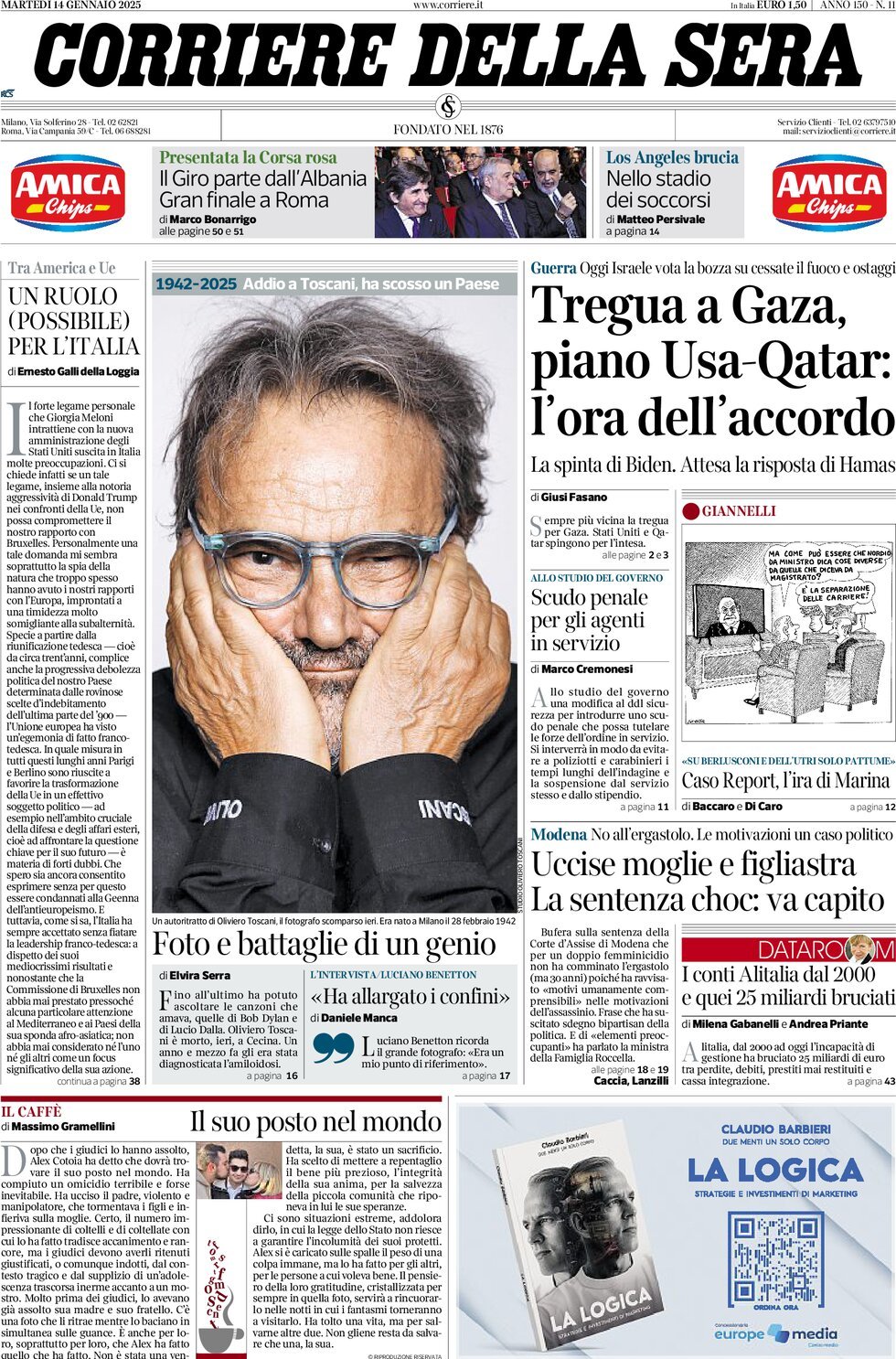 Prima-pagina-del-corriere-della-sera-edizione-di-oggi-14-01-2025