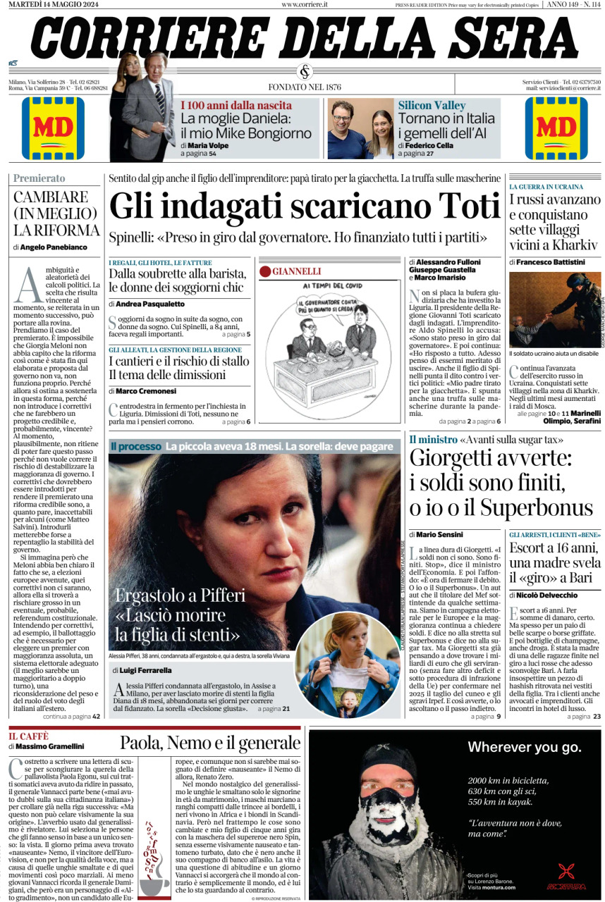 Prima-pagina-del-corriere-della-sera-edizione-di-oggi-14-05-2024