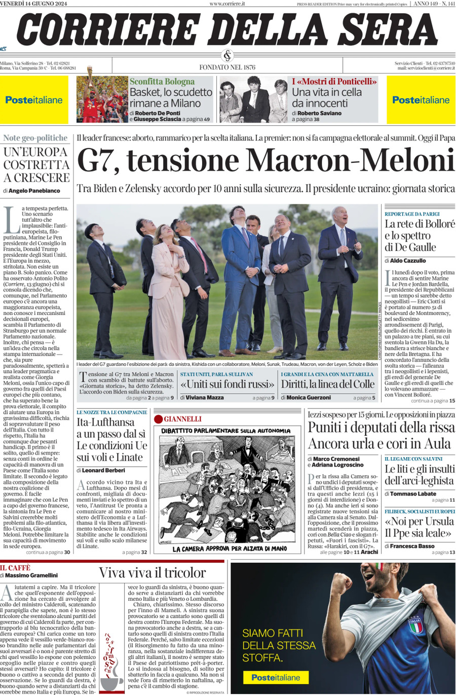 Prima-pagina-del-corriere-della-sera-edizione-di-oggi-14-06-2024