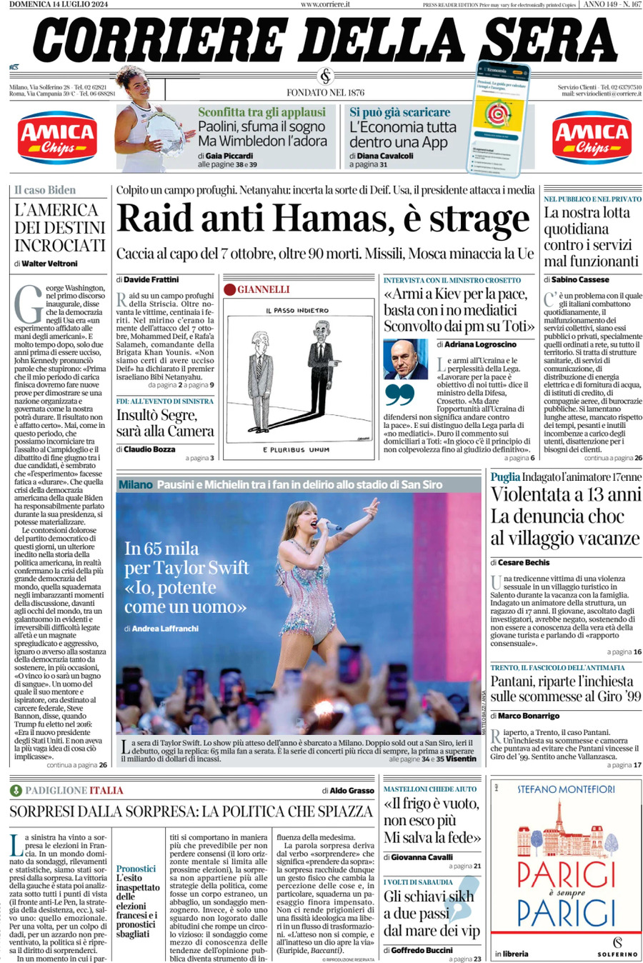 Prima-pagina-del-corriere-della-sera-edizione-di-oggi-14-07-2024