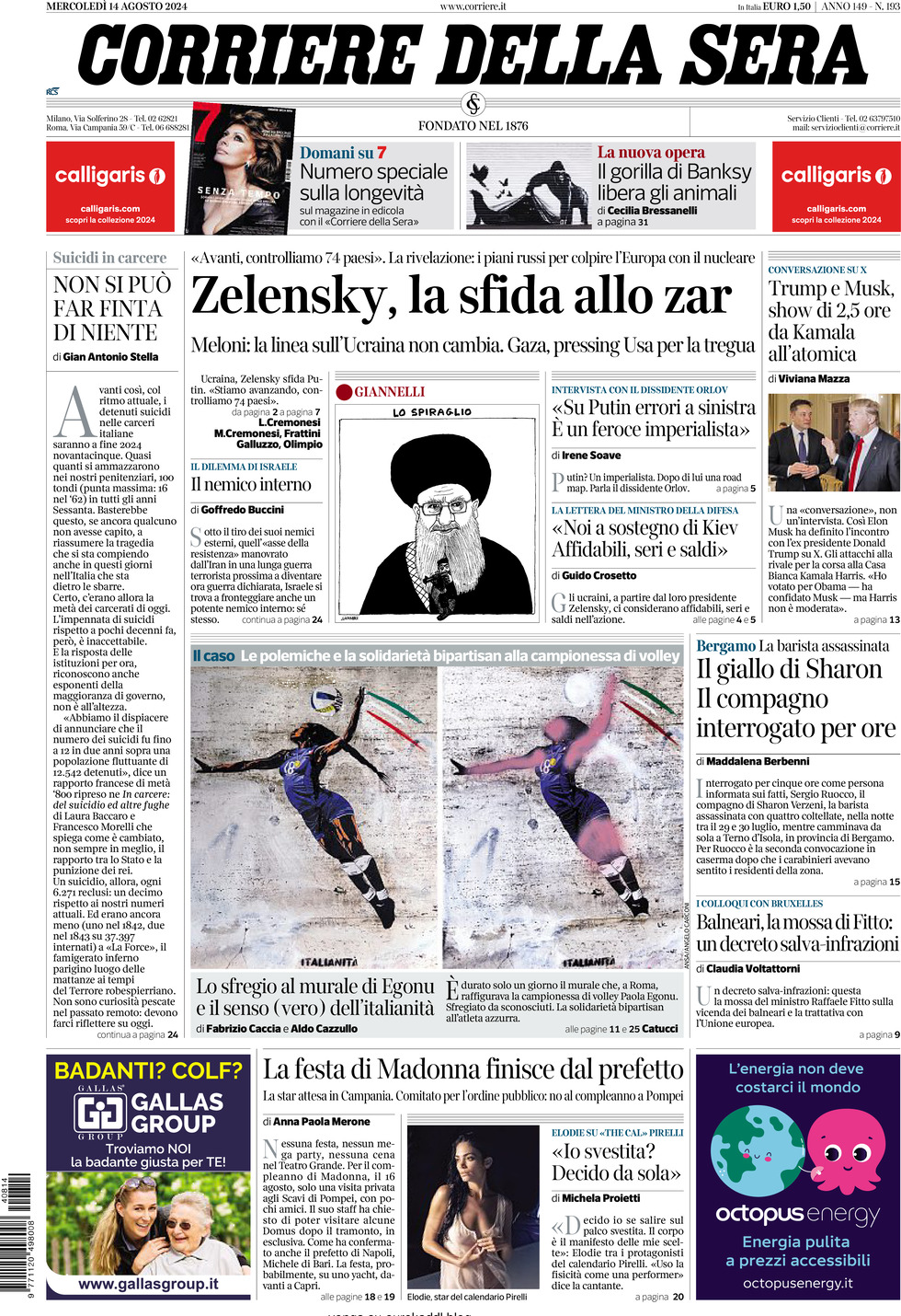 Prima-pagina-del-corriere-della-sera-edizione-di-oggi-14-08-2024