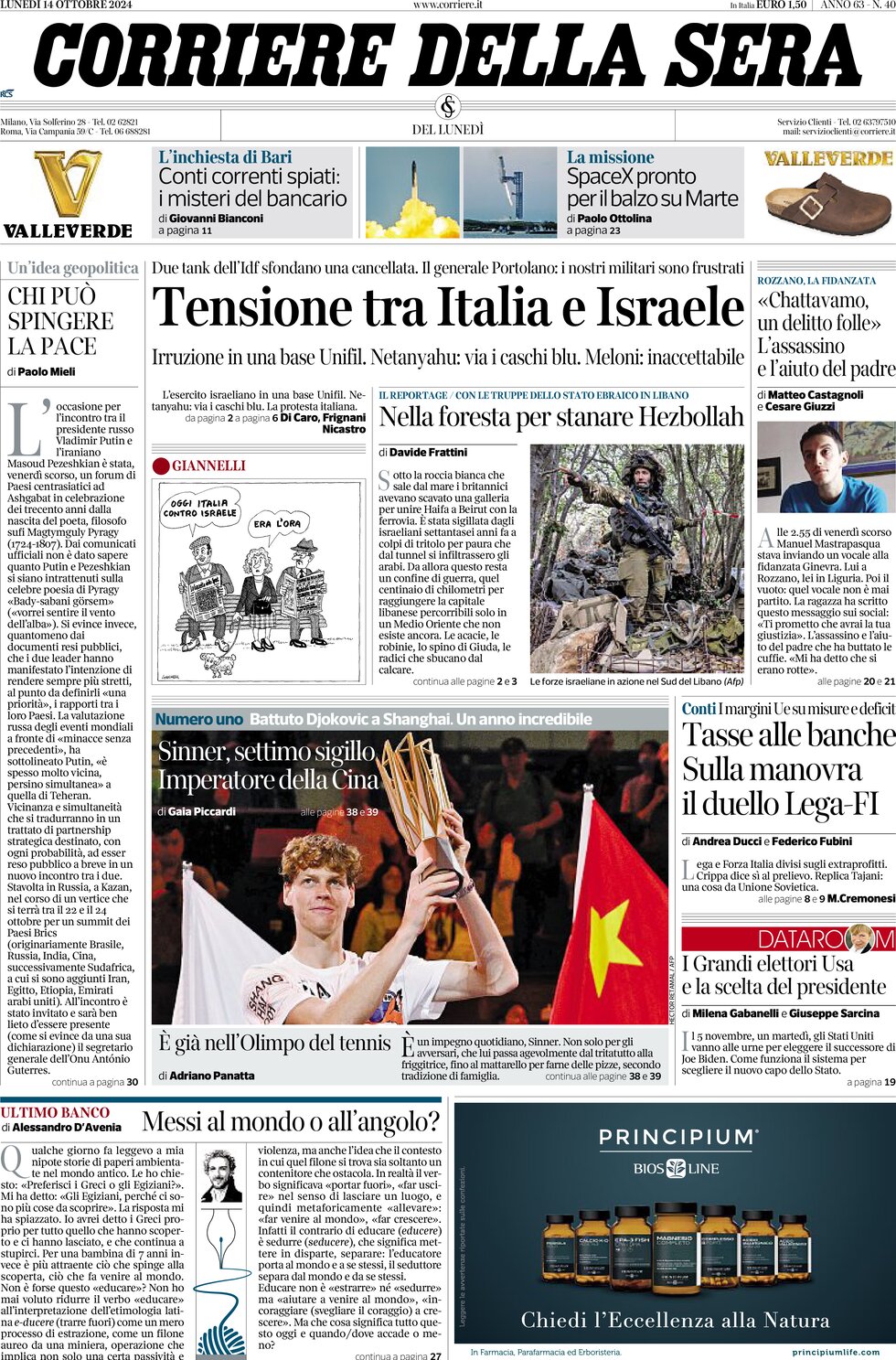 Prima-pagina-del-corriere-della-sera-edizione-di-oggi-14-10-2024