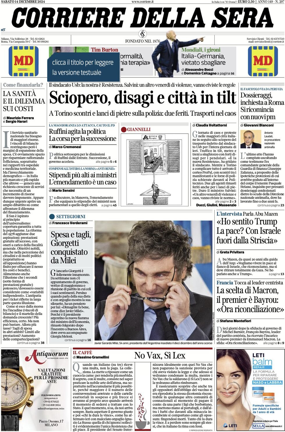 Prima-pagina-del-corriere-della-sera-edizione-di-oggi-14-12-2024