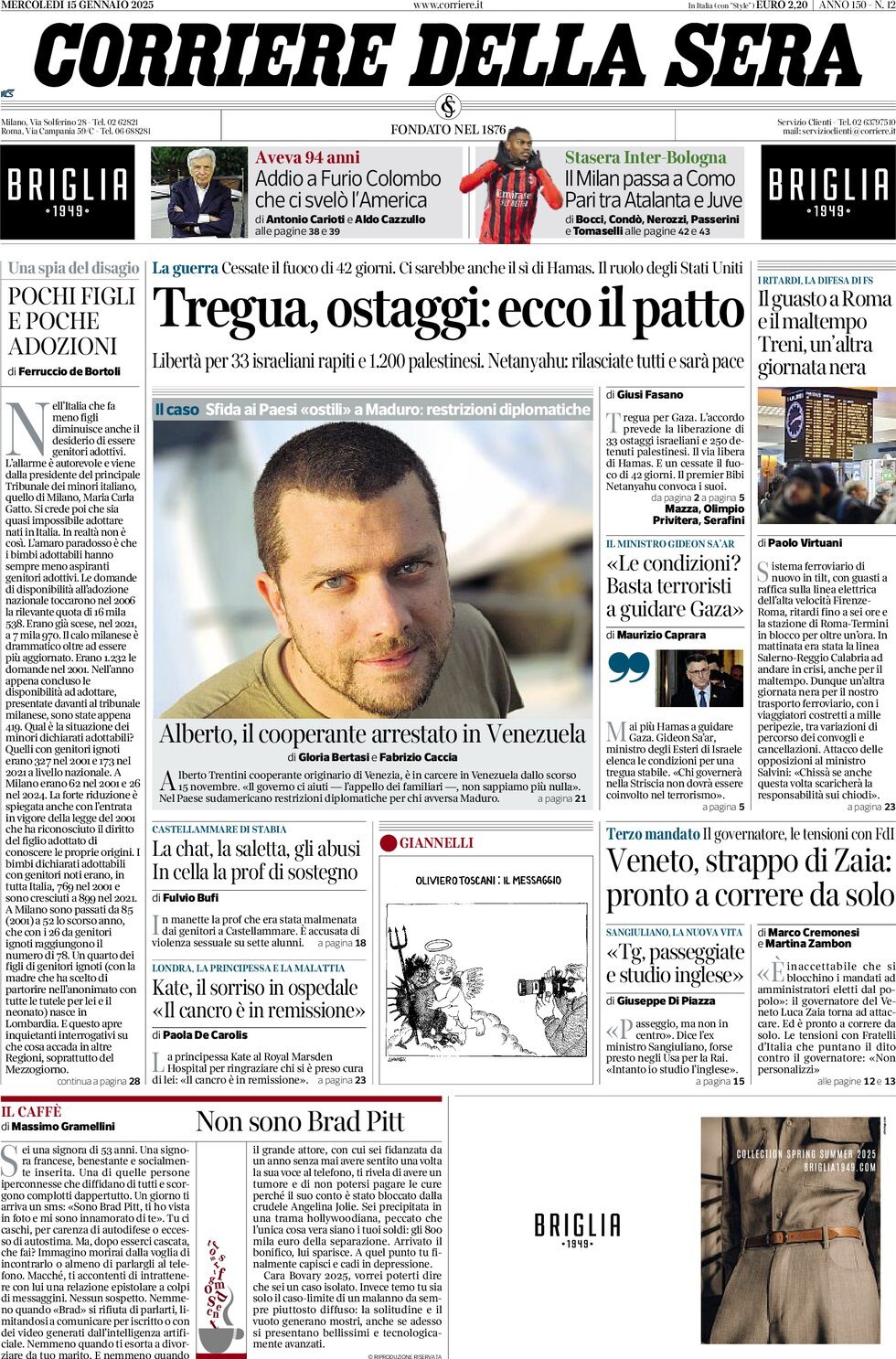 Prima-pagina-del-corriere-della-sera-edizione-di-oggi-15-01-2025