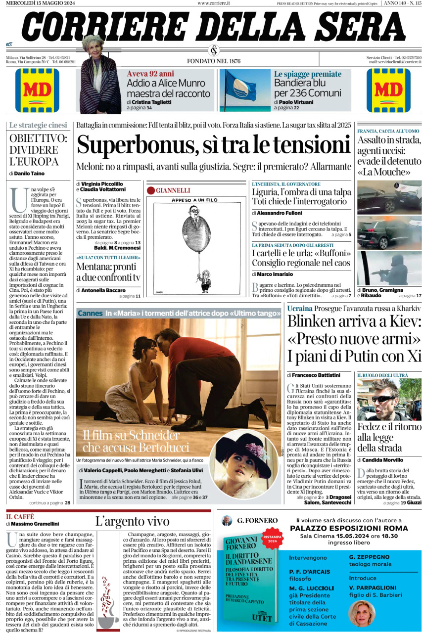 Prima-pagina-del-corriere-della-sera-edizione-di-oggi-15-05-2024