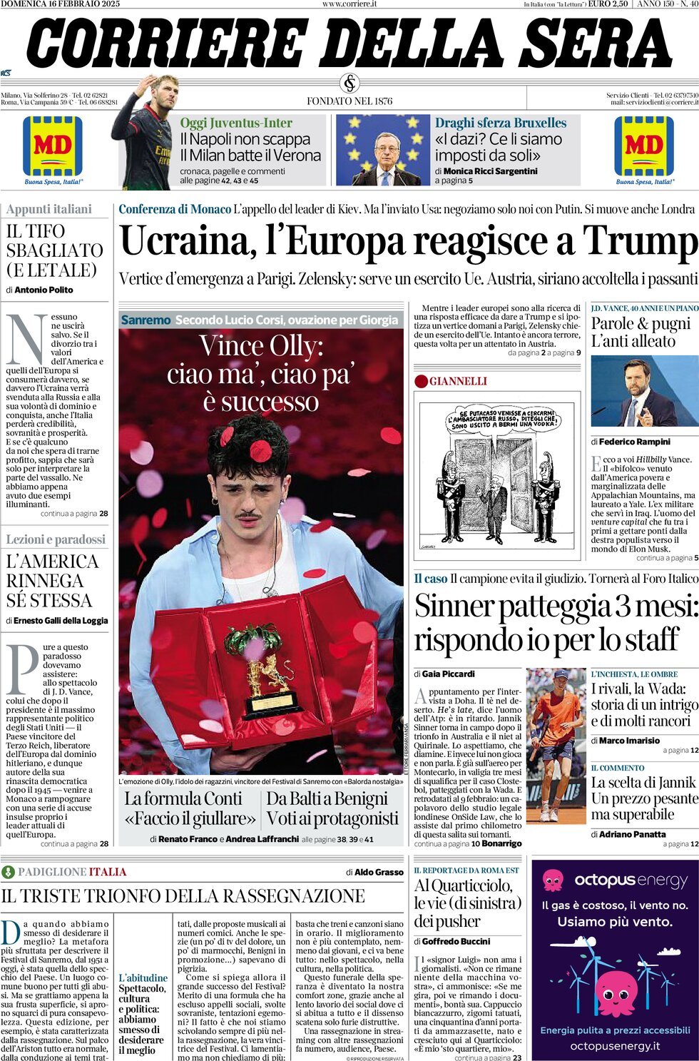 Prima-pagina-del-corriere-della-sera-edizione-di-oggi-16-02-2025