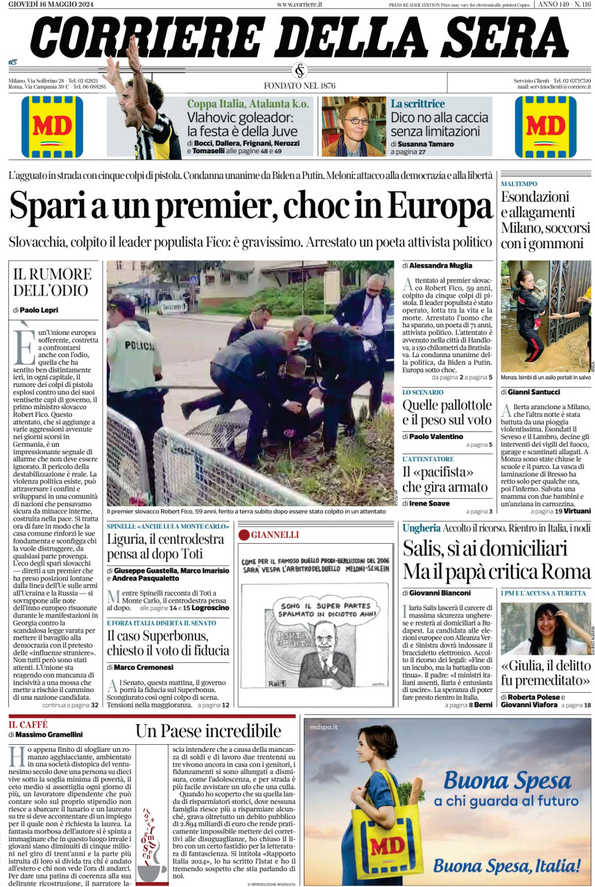 Prima-pagina-del-corriere-della-sera-edizione-di-oggi-16-05-2024