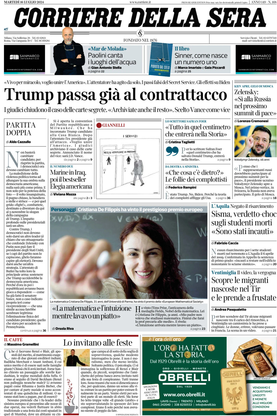 Prima-pagina-del-corriere-della-sera-edizione-di-oggi-16-07-2024