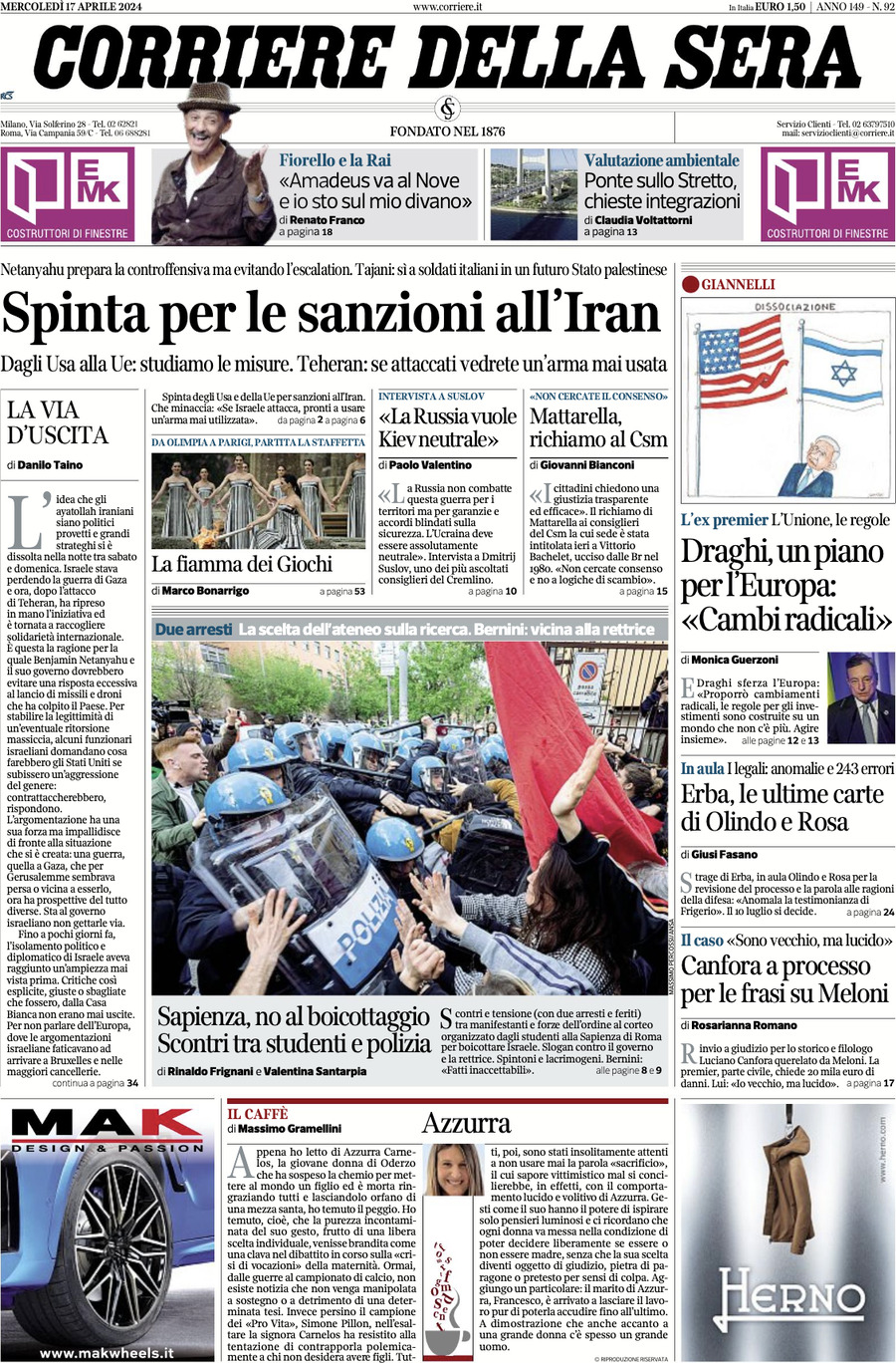 Prima-pagina-del-corriere-della-sera-edizione-di-oggi-17-04-2024