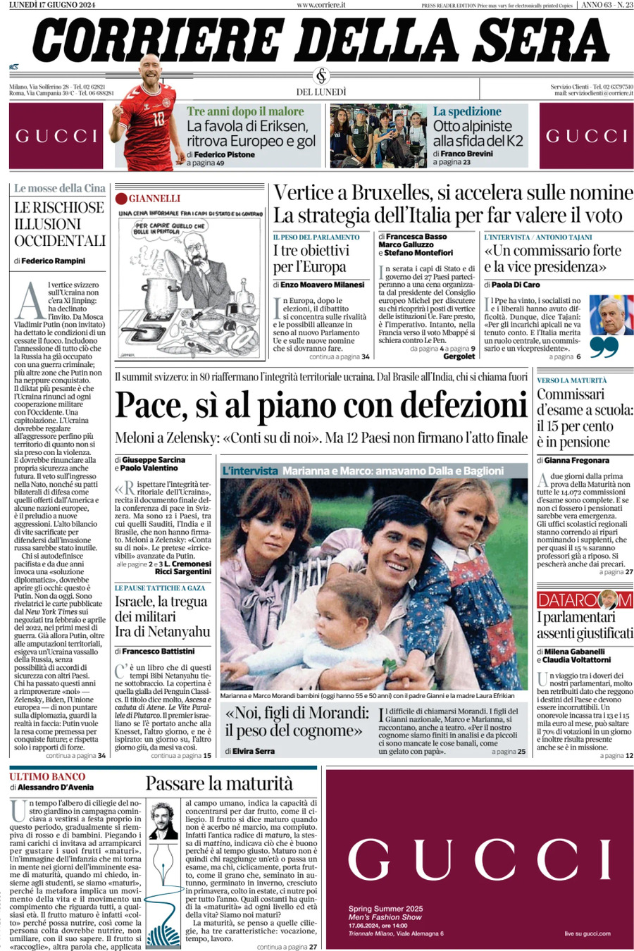 Prima-pagina-del-corriere-della-sera-edizione-di-oggi-17-06-2024