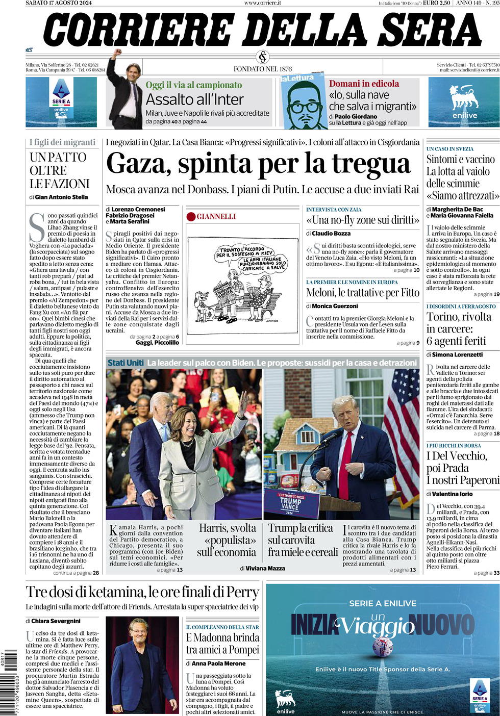 Prima-pagina-del-corriere-della-sera-edizione-di-oggi-17-08-2024