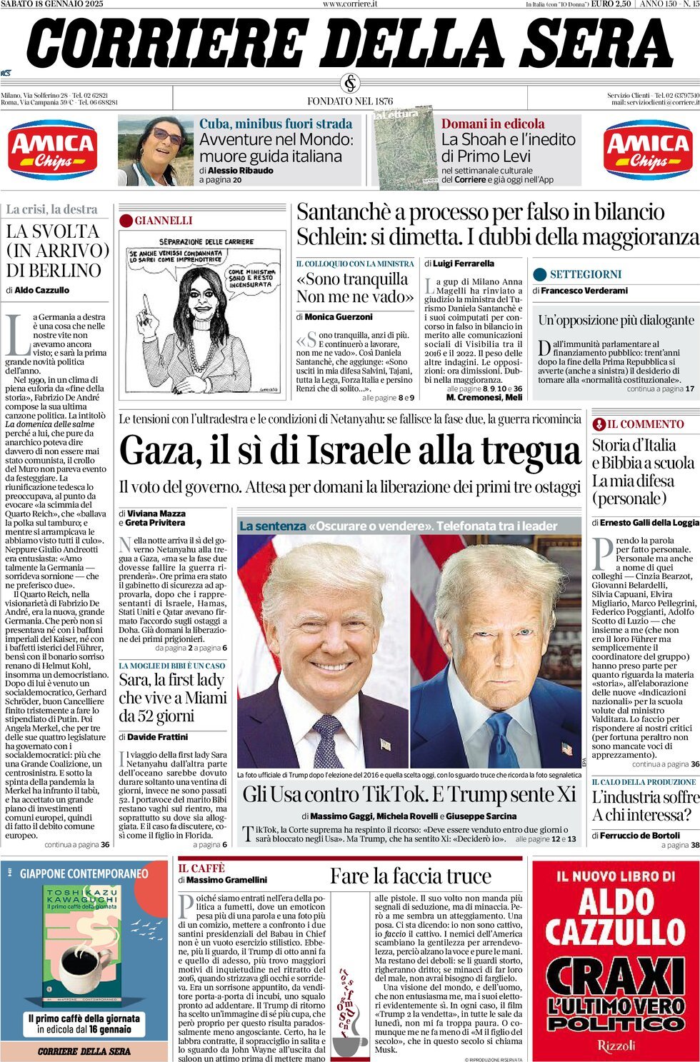 Prima-pagina-del-corriere-della-sera-edizione-di-oggi-18-01-2025