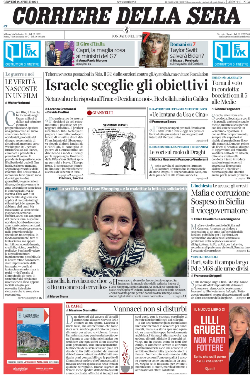 Prima-pagina-del-corriere-della-sera-edizione-di-oggi-18-04-2024