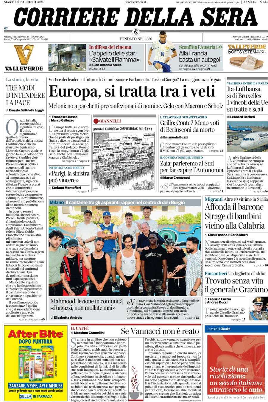 Prima-pagina-del-corriere-della-sera-edizione-di-oggi-18-06-2024