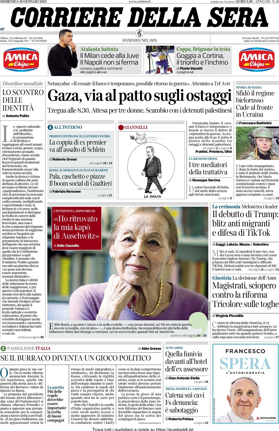 Prima-pagina-del-corriere-della-sera-edizione-di-oggi-19-01-2025