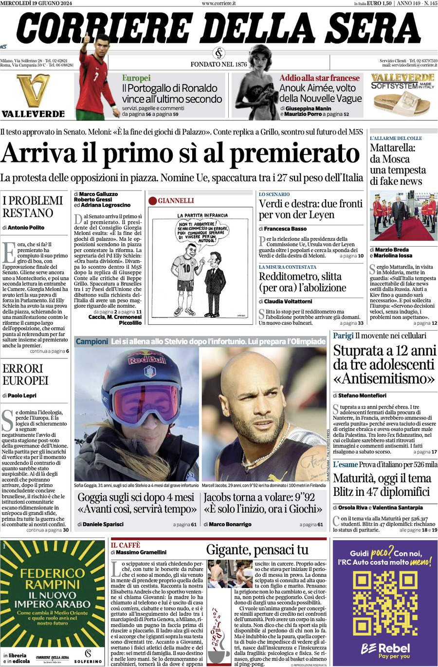 Prima-pagina-del-corriere-della-sera-edizione-di-oggi-19-06-2024