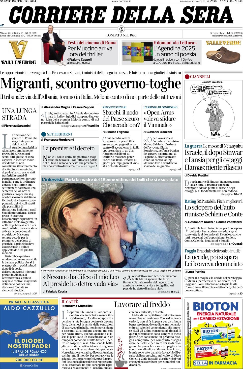 Prima-pagina-del-corriere-della-sera-edizione-di-oggi-19-10-2024