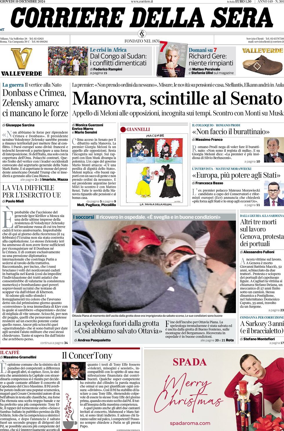 Prima-pagina-del-corriere-della-sera-edizione-di-oggi-19-12-2024